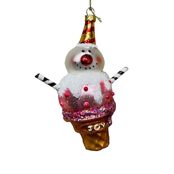 Jolly Snowman Ice Cream Cones Christmas Holiday Ornaments Set of 2 - Picture 2 of 6
